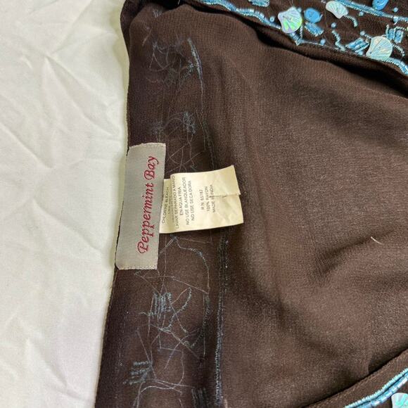 Vintage brown blue peppermintBay long sleeve beaded sheer top - Picture 4 of 8